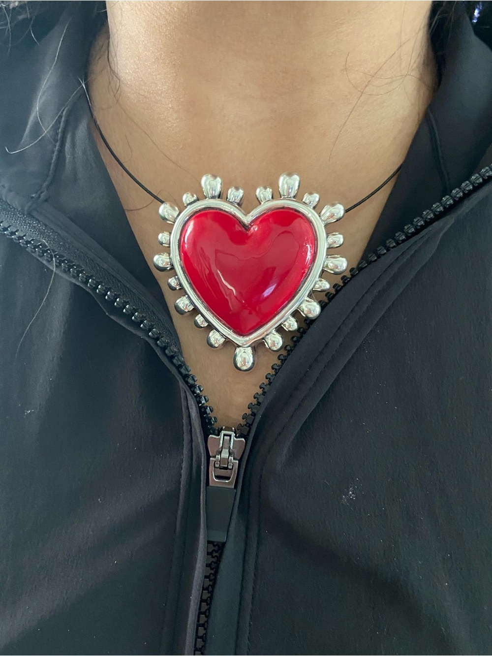 Silver 925 Extra Lg Thick Frida Jumbo Red Heart Statement Pendant Necklace